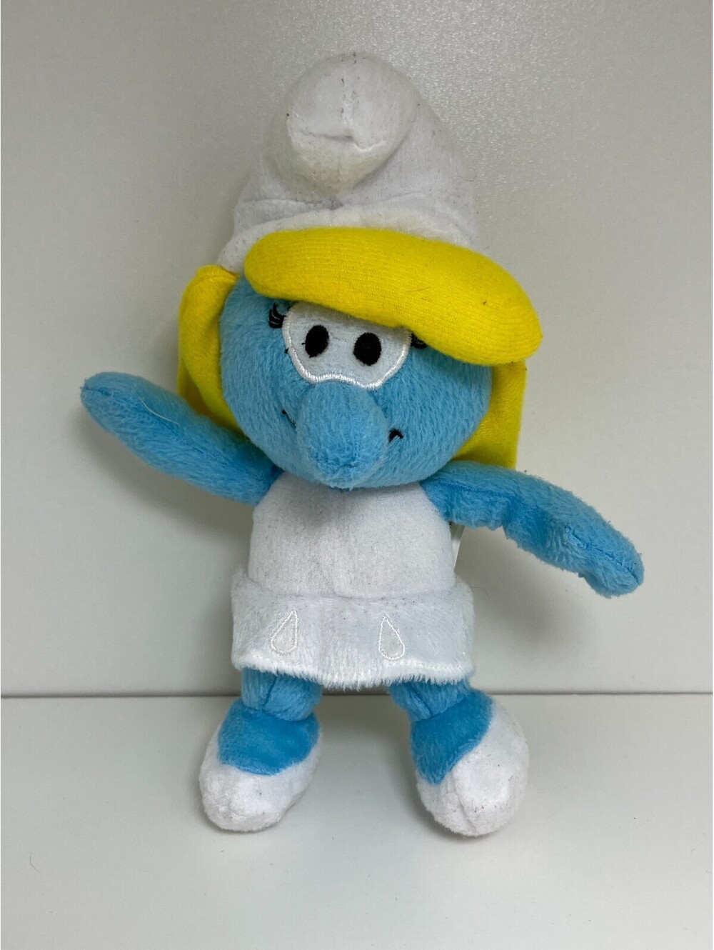 Smurfette Plush The Smurfs Yellow Hair White Dress Stuffed Animal Toy Blue